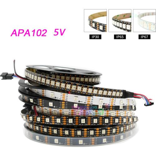 DC5V APA102 RGB LED Strip 30/60/144 leds/m APA102 Smart pixels Lamp Tape IP30/IP65/IP67 addressable DATA and CLOCK seperately