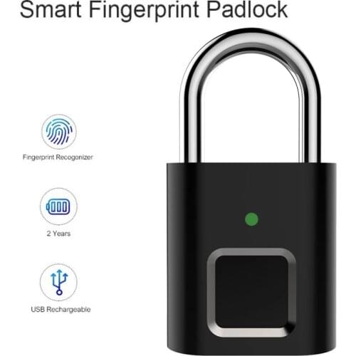 Smart Fingerprint Keyless Door Lock USB Rechargeable Padlock 1 Pcs Quick Unlock Zinc Alloy Metal Self Developing Chip