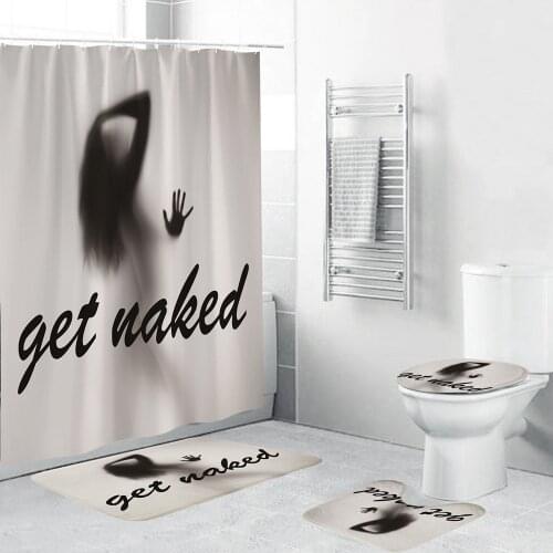 Women Shadow Waterproof Shower Curtain Get Naked Bathroom Decor 4 Piece Set Non-slip Carpet Cover Toilet Cover Bath Mat Pad