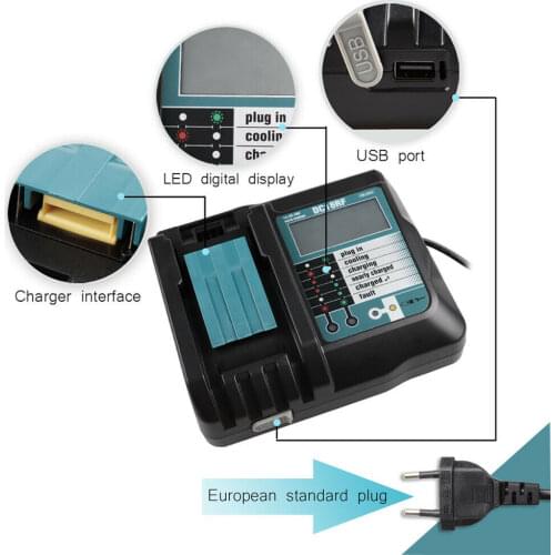 18V battery charger 14.4V BL1445 BL1440 BL1430 BL1860 BL1840 BL1850 charging BL1860B spare battery charger DC18RF 3A LCD charger