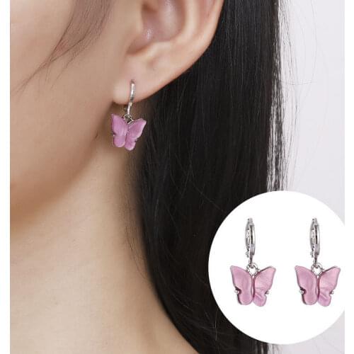Peixin Womens Butterfly Earrings 2020 Trend Multicolor Butterfly Acrylic Gold Silver Color Earrings Resin Dangle Earrings Gift