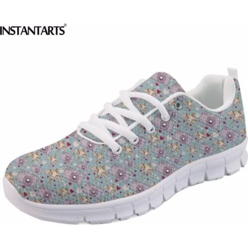 INSTANTARTS Vintage Photography Bird Print Womens Sneakers Casual Lace Up Mesh Women Flats Breathable Female Walking Flat Shoes