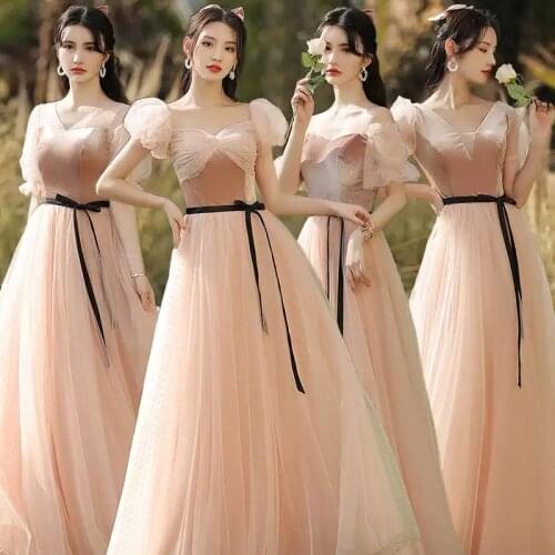 Bridesmaids Dresses Illusion Short V-Neck Off The Shoulder Embroidery Tulle Floor-Length Vintage Women Wedding Party Gown E592