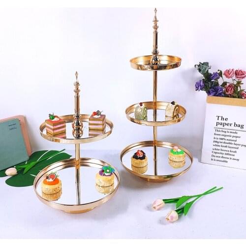 Gold Crystal cake stand set Electroplating gold rose mirror face wedding