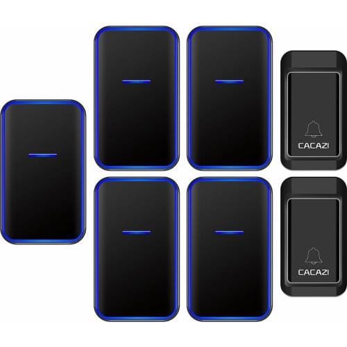 CACAZI No Battery Required Wireless Doorbell 2 Button 5 Receiver Waterproof Home Self powered Wireless Door Ringbell 38 Chimes
