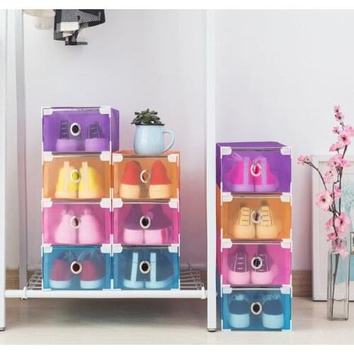6pcs Womens Transparent Drawer Plastic Shoe Box Storage Shoe Boxes Foldable Stackable Organizer Shoe Case