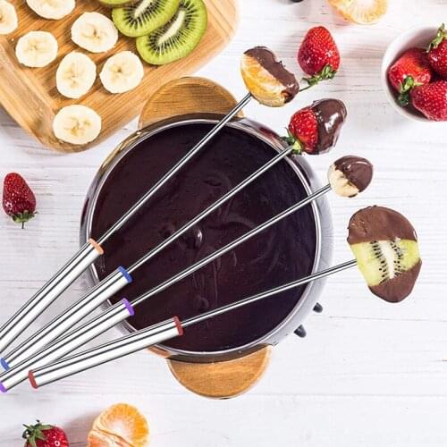 6pcs/set 24cm Stainless Steel Dessert Fruits Fork Cheese Chocolate Forks Fondue Hot Pot BBQ Forks Tableware Fork Kitchen Tools