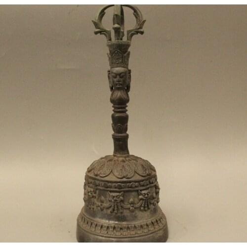 8" Tibet Tibetan Buddhism religion Pure Bronze Buddha Head Ling Dnag small bell