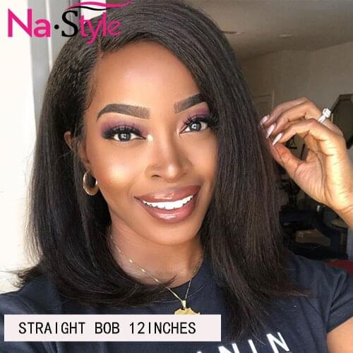 Afro Kinky Straight Bob Wig For Women 13x6 Lace Front Human Hair Wig Pre Plucked With Baby Hair 150% Pixie Cut Wig Human Hair