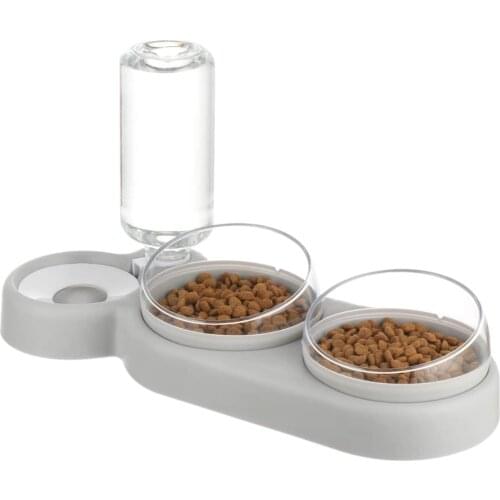 Three Bowl for Cat Automatic Feeder Dog Cat Food Bowl with Water Fountain Double Bowl Drinker Raised Stand Dish Bowls for Cat