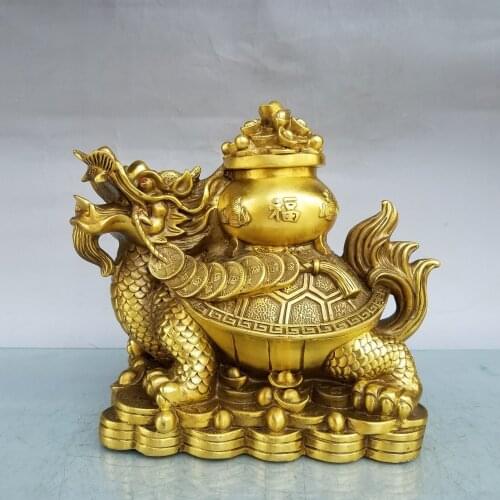 Asia HOME SHOP Company FENG SHUI Mascot exorcise evil spirits Dragon turtle bring wealth money Good luck brass Sculpture statue