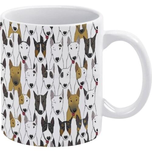 Funny Bull Terriers Pattern White Mug Custom Printed Funny Tea Cup Gift Personalised Coffee Mug Bull Terrier Pattern Seamless Mu