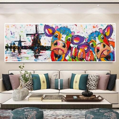 Large Diamond Painting Embroidery Colorful Graffiti Cows windmill Full Square Drill Cross Stitch natural sunrise view art
