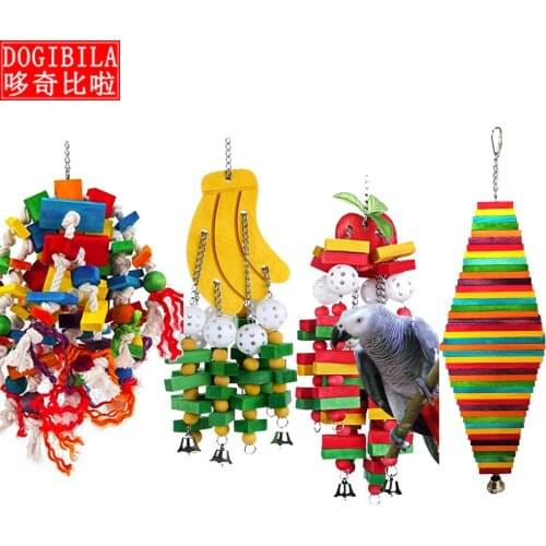 Wooden Parrot Supplies Grey Parrot Yali Sun Gnaws Toys Birds Toys Banana Apple Strings parrot training toys