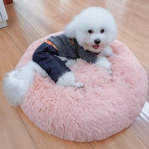 Long Plush Round Dog Bed，Super Soft Warm Fluffy Shag Cuddler Pet Blanket,Winter Doughnut Sleeping Mat