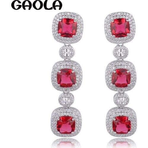 GAOLA Fashion Design CZ Square Crystal Dangle Zircon Earring for Wedding Romantic Red Zirconia Jewelry E5394
