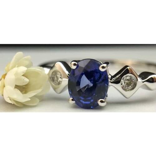 18K Gold 0.727ct Natural Sapphire Women Ring with 0.042ct Diamond Setting 2016 New Fine Jewelry Wedding Band