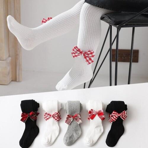 2021 Cotton Girl Tights Candy Color Striped Bowknot Kids Pantyhose Cute Spring Childrens Pantyhose Baby Girl Tights