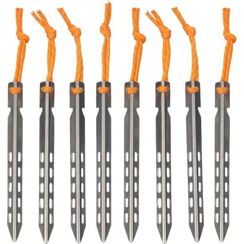 12pcs Tent Pegs With Rope Titanium Tents Peg V Shape Titanium Spike Windproof Outdoor Camping Titanium Tent Nail Accessories