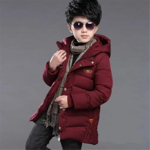 Garyduck New Winter Boys Down Jacket 4-15T Kids Outerwear Fashion Warm Children Hooded Jacket Solid Warm Boys Coat