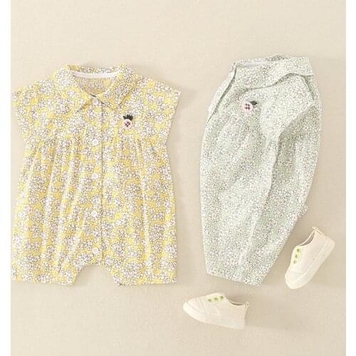 Female baby summer clothes pure cotton princess short climbing floral thin Korean clothes newborn full moon princess clothes