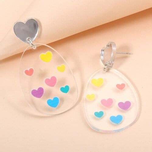 Trendy Crystal Acrylic Earrings For Women Heart Earrings Dangle Fashion Western Jewelry Girl Gifts Jewellery Punk Accessories