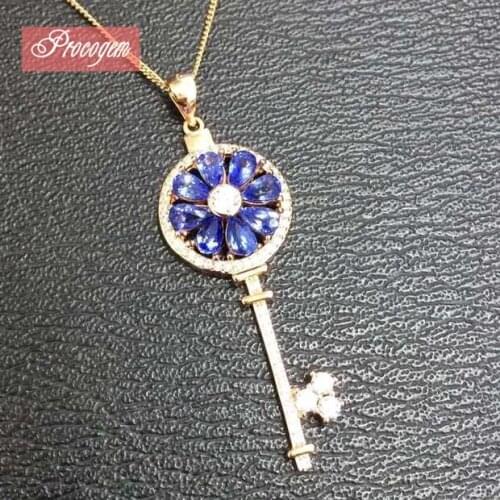 Trendy Sapphire key pendants for party Natural Sapphire jewelry S925 silver Luxurious real Gemstone women fine Jewelry PC181004