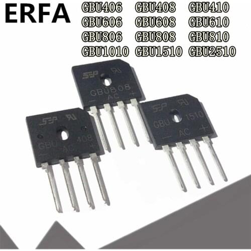5pcs/lot GBU406 GBU408 GBU410 GBU606 GBU608 GBU610 GBU806 GBU808 GBU810 GBU1010 GBU1510 GBU2510 Bridge Rectifiers