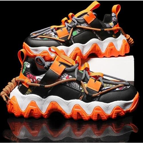 2021 Summer Fashion Graffiti Men Casual Sneakers Breathable Orange Chunky Shoes Men Hip Hop Mens Trainers Outdoor Zapato Hombre