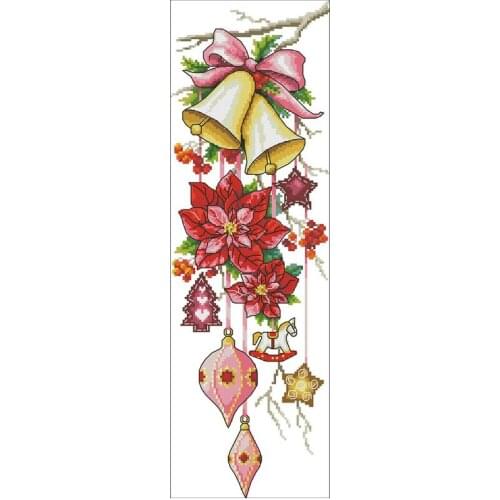 Christmas bell red flower ornaments counted 11CT 14T 18CT Cross Stitch Set DIY Cross-stitch Kit Embroidery Needlework Home Decor
