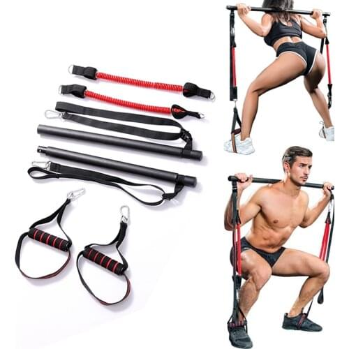 Resistance Bands Set Muscle Strength Home Gym Yoga Pilates Stick Fitness Bar Kit for Women & Men Squat and Glutes Workout