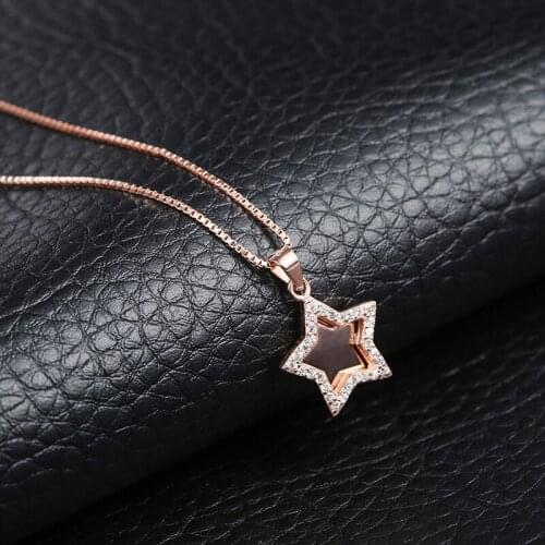 Trendy Women Pure 925 Sterling Silver Necklace Rose Gold Star Zircon Pendant Clavicle Chain Fashion Girl Jewelry Accessory