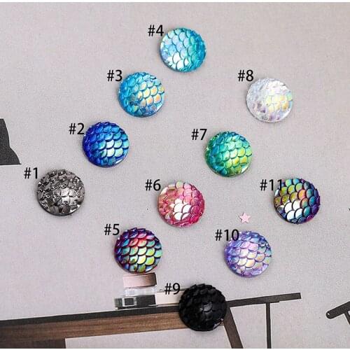 Resin AB Fish Scales Flat Crcular Smooth Flatback Rhinestone Buttons Round Cabochon Scrapbook DIY Accessories For Wedding Crafts
