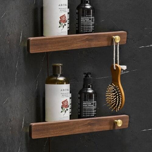 Solid Wood Bathroom Shelf Wall Mounted Corner Shelf Shower Storage Rack Brushed Gold Storage Organizer Bathroom Hardware