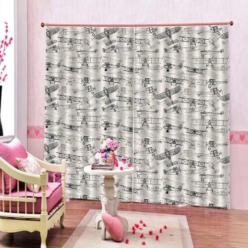 Simple Style Old-Fashioned Aircraft Window Treatments Curtains For Kids Room Party Blackout Window Sets 2 Panels With Hooks