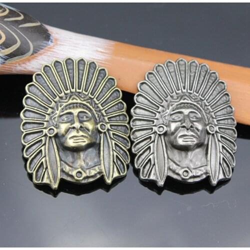 Indian Head Bronze/Silver Alloy Purse Buckle Embossed Badge For Wallet Belt Bag Jeans Phone Case Leather Craft DIY Accessories