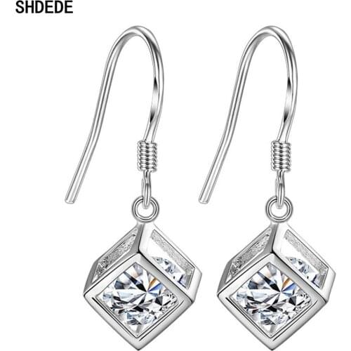 SHDEDE Hook Drop Earrings Embellished With Crystals From Swarovski Women Square Ear Pendant High Quality Fashion Jewelry -WH41