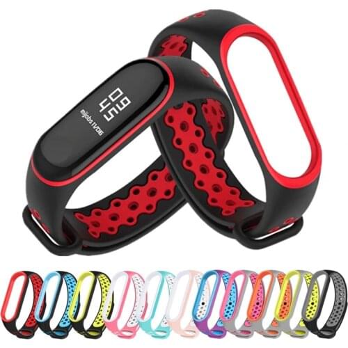 Silicone Strap for Xiaomi Mi Band 6 3 4 5 Two-color Strap Porous Anti-sweat Sport Breathable Strap Buckle for miBand 4 5 6 Strap