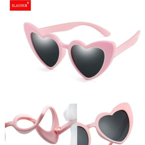 1PC baby girl sunglasses for children heart 2020 TR90 black pink red heart sun glasses for kids polarized flexible uv400 New