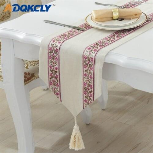 ADQKCLY Modern Chinese Table Runner High-Quality Linen Floral Decoration Table Flag for Banquet Wedding Party Home Decor 2 Sizes