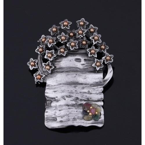 High Quality Ladies Broches Plant Jewelry Simulated Pearl Flower Tree Brooch For Women Broshce Metal Leaf Broches Mujer Pins