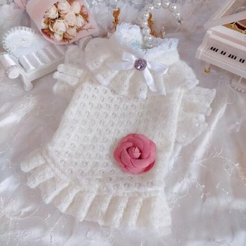 Handmade High End Luxury Princess Dog Clothes Pet Sweater Lace Collar Knitting Shirt White Lady Gentlewoman Style Yorkie Poodle