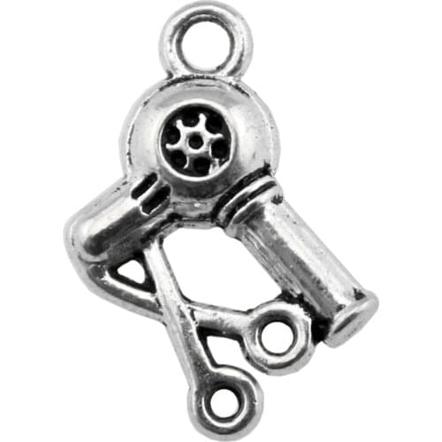 WYSIWYG 20pcs Charms Barbershop Hair Dryer Scissors 15x12mm Antique Making Pendant Fit Vintage Tibetan Silver Color DIY Jewelry