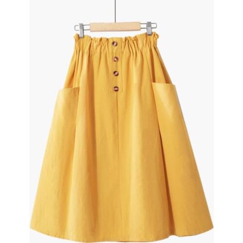 8 Colors Women Solid High Waist A Line Skirt Casual Side Pocket Korea Style Knee Length Skirts With Buttons Elegant Fashion