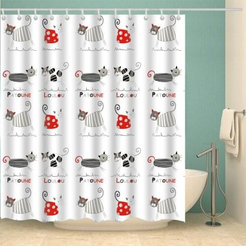 Cute Cat Couple Shower Curtain Set with 12 Hooks Natural Plants Bathroom Decoration Washable Polyester Fabric