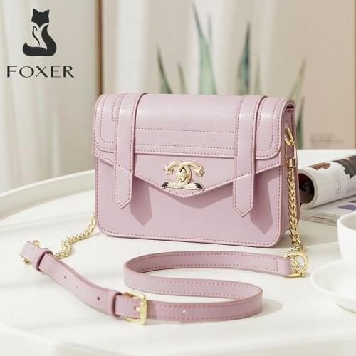 FOXER Brand Korean Style Lady Small Messenger Bag Girls Dating Shoulder Bag Cow Leather Soft Women Stylish Crossbody Bag Flip