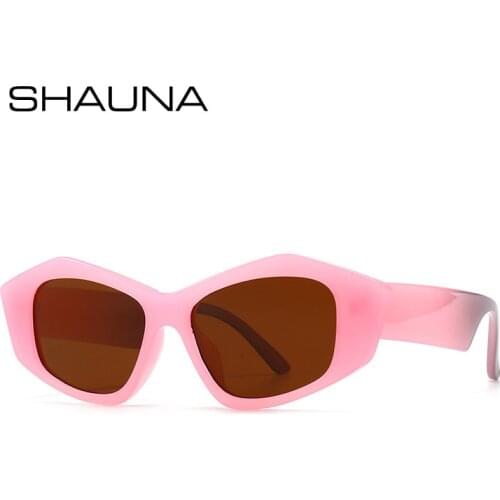 SHAUNA Retro Cat Eye Sunglasses Women Fashion Jelly Orange Pink Gray Eyewear Brand Designer Men Polygon Shades UV400 Sun Glasses