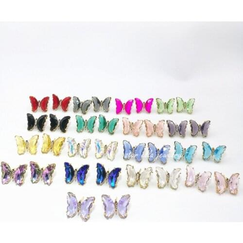 10pairs/lot Big Size Colorful Grass Stone Butterfly Stud Earring Wholesale