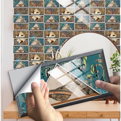 10pcs/Set Abstract Art Pattern Tiles Wall Sticker Kitchen Bathroom Wardrobe Home Decor Glossy Surface Waterproof Art Wallpaper