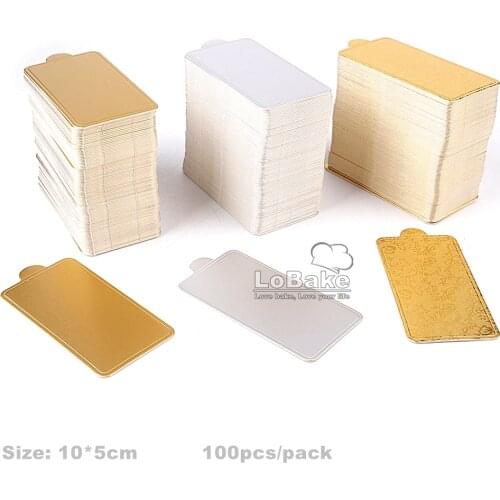 100 pcs/pack) New 10*5.2*0.1cm disposable golden rectangle shape hard paper mousse cake egg tart sweet dessert placemat cakes